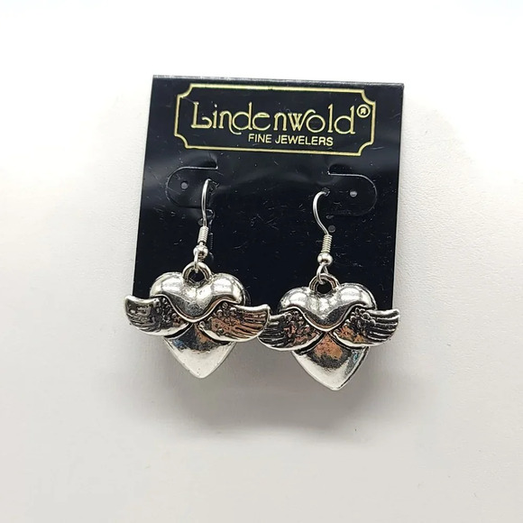 Lindenwold Silver Tone Winged Heart Dangle Earrings Halloween - Picture 1 of 4